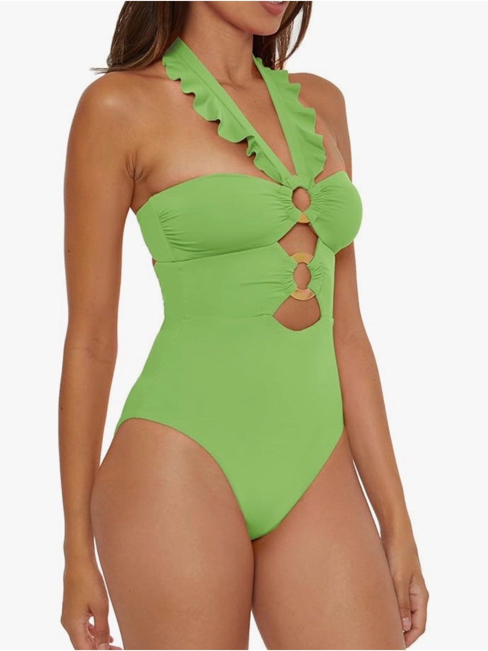 Ruffled Halter One-Piece Swimsuit in Lime Green- worn once